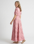 Xanthea | Maxi jurk met korte mouwen, getailleerd, met bloemenpatroon