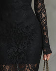 Elvera - Elegante zwarte maxi-jurk met kant