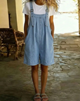 Isabel - Korte denim jumpsuit met zachte katoenlook en vintage wasbeurt Lichtblauw