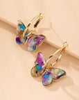 Gouden Creool Oorbellen met Multicolore Vlinders