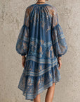 Vintage elegante gedrukte lange mouw losse mini jurk
