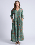 Marina | Maxi jurk met V-hals en bloemenprint met driekwartmouwen