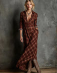 Elin - Geruite Maxi Jurk met lange mouwen