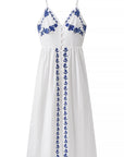 Thalina - Knielange Zomerjurk met blauwe borduurdetails