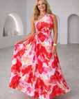 Juliette | Mouwloze maxi bloemenjurk met zwierige rok