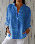 Ashley™ | Azure Stripe Blouse | Lichtgewicht Lente Blouse met Artistieke Prints