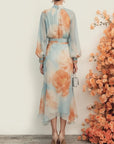 Romantische Bloemen Mock Neck Lange Mouwen Top Met Rok Twee-delige Set