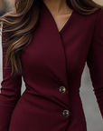 Bordeaux Wrap-Style Knop Midi Jurk