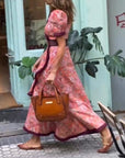 Elegante Roze Bloemenprint Korte Mouwen Maxi Jurk
