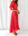 Elegante Bloemen V-hals Midi Jurk