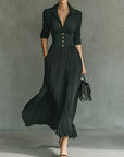 Leona - Lange geplooide jurk met revers en hoge taille