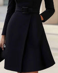 Elegante Hoge Hals Tailleband A-lijn Midi Jurk (met riem)