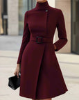 Elegante Hoge Hals Tailleband A-lijn Midi Jurk (met riem)