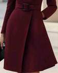 Elegante Hoge Hals Tailleband A-lijn Midi Jurk (met riem)