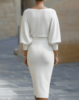 Witte Gedrapeerde Batwing Midi Jurk