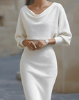 Witte Gedrapeerde Batwing Midi Jurk