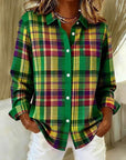 Dulcie™ | Vintage Geruite Knop Front Blouse