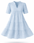 Fleur – Broderie Jurk met V-hals en A-lijn rok