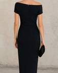Elegante Korte Mouw Slim-fit Plissé Midi Jurk