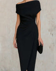 Elegante Korte Mouw Slim-fit Plissé Midi Jurk