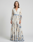 Lavinia | Maxi jurk met lange mouwen en V-hals met bloemenpatroon