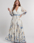 Lavinia | Maxi jurk met lange mouwen en V-hals met bloemenpatroon