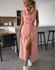 Mia - Denim Jurk Maxi met Tailleceintuur en Knopen