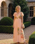 Calista | Maxi Jurk met V-hals en Korte Mouwen