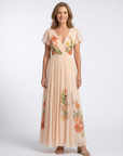 Calista | Maxi Jurk met V-hals en Korte Mouwen