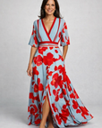 Denise - Bloemen Maxi Jurk met A-lijn en V-hals