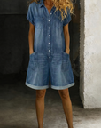 Sofía - Korte vintage salopette van katoen met denimlook