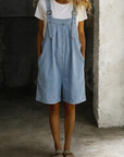 Isabel - Korte denim jumpsuit met zachte katoenlook en vintage wasbeurt Lichtblauw