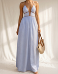 Laurina | Lange Gestreepte Jurk met Cut-out Hals