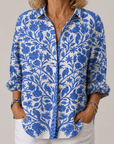 Isabelle™ | Blauwe Tuinblouse | Lichtgewicht Lente Blouse met Artistieke Prints