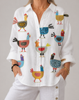 Kimberly™ | Speelse Hen Blouse | Lichtgewicht Lente Blouse met Artistieke Prints