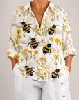 Nathalie™ | Gouden Bij Blouse | Lenteprint Blouse van Ademend Materiaal