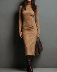 Lory - Lange maxi jurk in bruin
