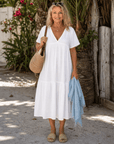 Melaris | Laagjes V-Hals Relaxed Korte Mouwen Midi Jurk