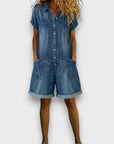 Sofía - Korte vintage salopette van katoen met denimlook