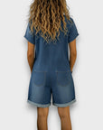 Sofía - Korte vintage salopette van katoen met denimlook