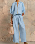Léa | Twee-delige set: Casual shirt en wijde broek