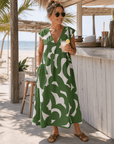 Verain | Abstracte Print V-Hals Vloeiende Midi Jurk