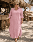 Vipro | Elegante Strandjurk met Relaxte Pasvorm en Knoopsluiting