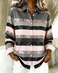 Evancline™ | Casual Horizontale Streep Knop Blouse