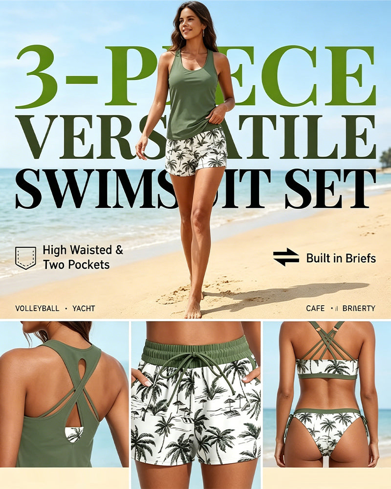 Bedekking En Bikini Crisscross Mouwloos Topje + Koorddruk Geprinte Broek Voor