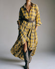 Casual losse retro geruite shirtjurk met riem