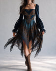 Marineblauwe Boheemse Paisley Print Zakdoek Hem Jurk