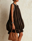 Colette | Mini Jurk Zonder Mouwen Bruin met Volant Zoom