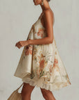 Blanche | Mini A-lijn Jurk in Beige Organza met Kantafwerking