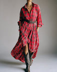 Casual losse retro geruite shirtjurk met riem